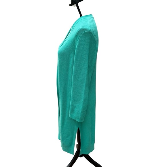 Talbots Women’s Long Cardigan Size L Green Open Front Duster Minimalist Office - Picture 7 of 11